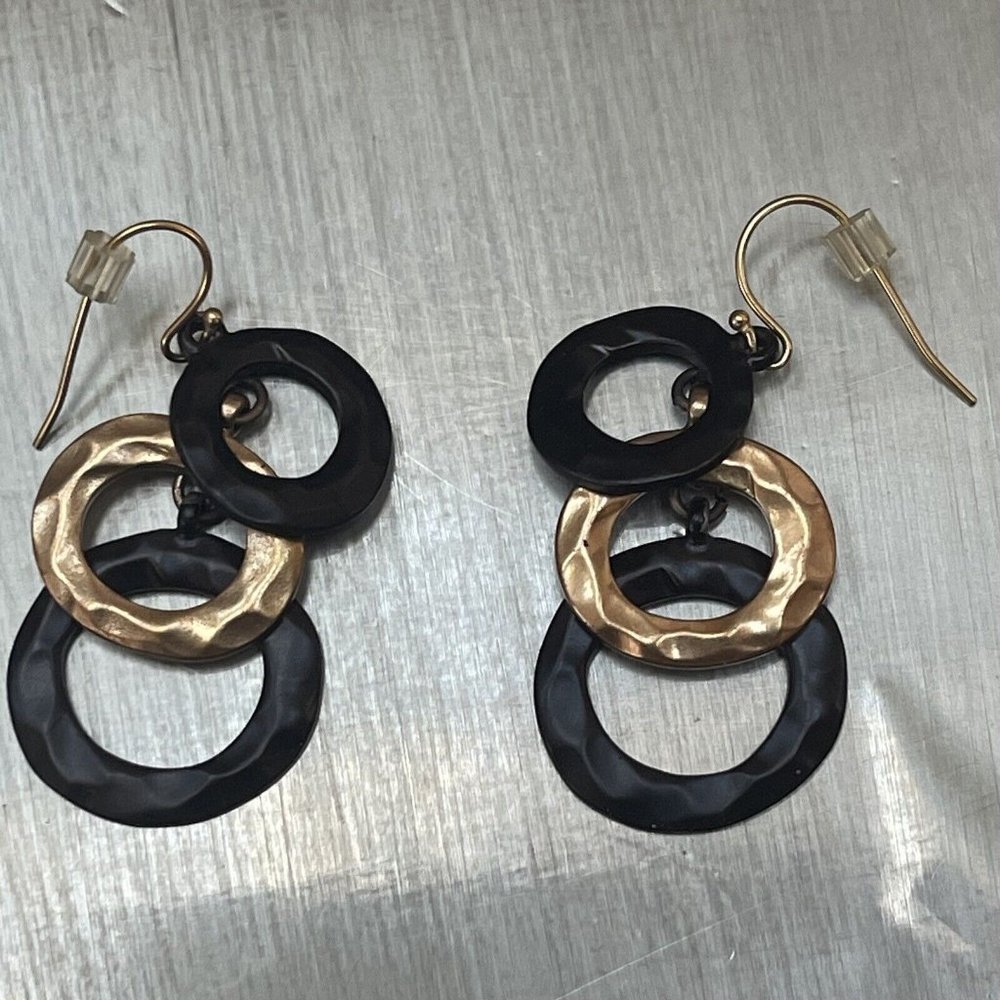 Womens Earrings Dangle Gold Tone Black Costume Fashion Jewelry